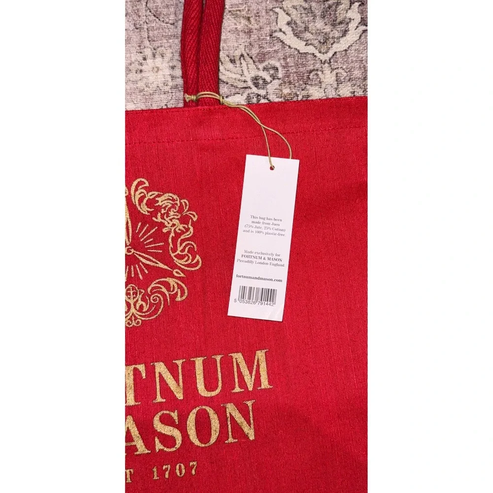 Fortnum & Mason Christmas Bag For Life Red Gold Jute Tote Piccadilly Shopper NEW